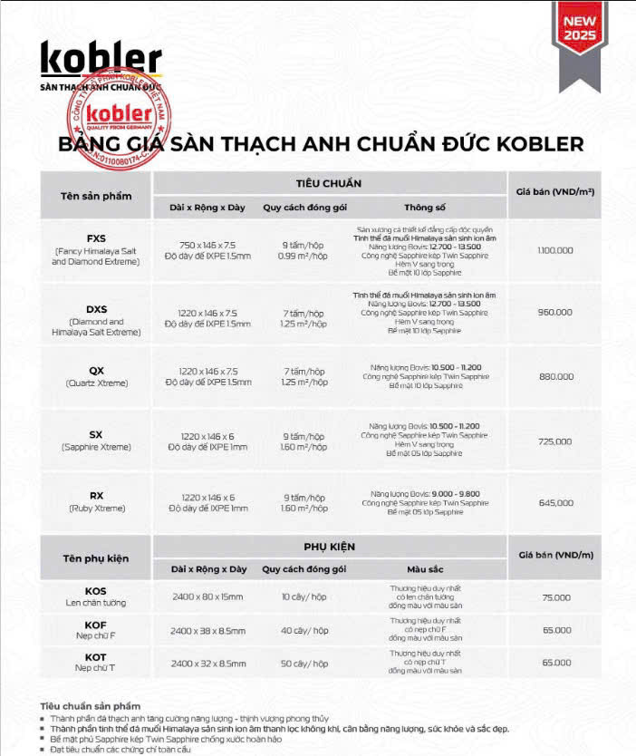 báo giá sàn thạch anh kobler 2025
